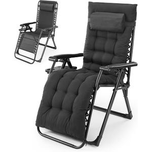 NEWBULIG Zero Gravity Chair, Folding Outdoor Patio Recliner, Reclining Camping Lounge Chair with Cup Holder Trays and Removable Cushion for Indoor Outdoor Beach