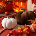 Yookeer 2 Pcs Fall Pumpkin Pillows, Corduroy 3D Simulated Pumpkin Throw 7'' and 11'' Soft Autumn Decorative Sofa Cushion for Thanksgiving Halloween Christmas Bedroom Home Decor(Brown, White)