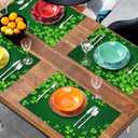 St Patricks Day Placemats Set of 4 18x12 Inch Clover Irish Shamrock Linen Place Mat Heat-Resistant Washable Wipeable Lucky Green Table Mat for Party Kitchen Dining Home Decor