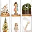 6 Pack 360 Clear Dustproof Stackable Display Box for Mini Figures Jesus Miniatures Building Blocks with Wood Base