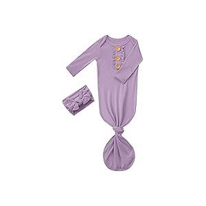 Newborn Baby Knotted Gown, Super Soft Silky Infant Sleeper, Baby Girl Sleep Gown with Mittens, Bow, Clip and Hat Set