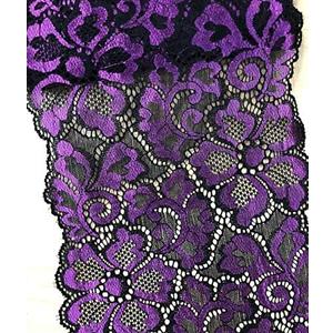 5 Yards Metallic Floral Lace Ribbon Stretch Tulle Lace Trim Elastic Nigerian African Fabric Width 7 Inch for DIY Craft Jewelry Making Clothes Accessories Gift Wrapping Wedding Party Decor (Purple)