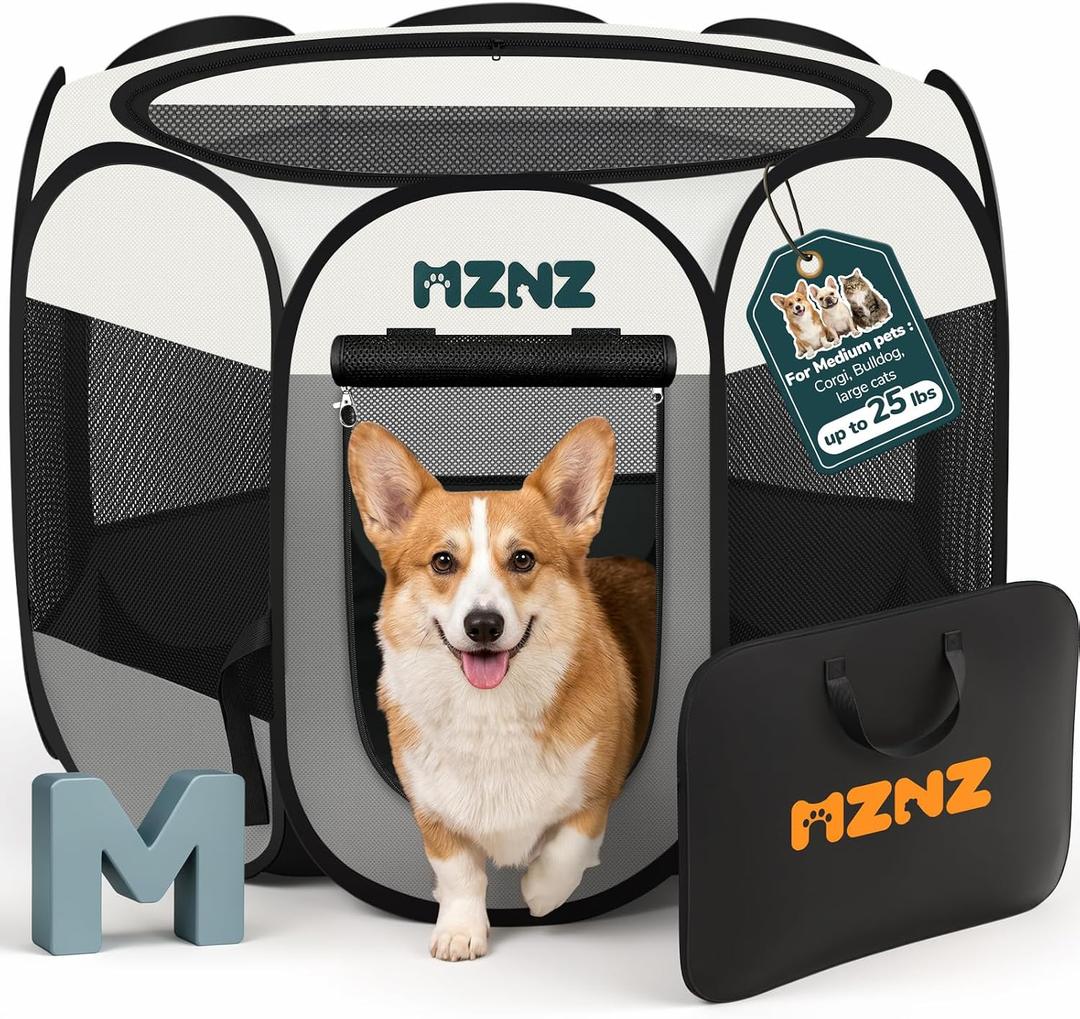 Pet Puppy Dog Cat Playpen, Large Dog Tent Crates Cage Indoor/Outdoor, Portable Playpen for Small Animal, Foldable Pop Up Dog Kennel Playpen with Carring Case, Removable Zipper Top, Light Grey
