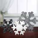 Bucherry 3 Pcs Winter Wooden Snowflake Decor Rustic Winter Snowflake Table Signs Wonderland Wood Blocks Farmhouse Christmas Tiered Tray Decorations for Xmas Table Shelf(Gray, White, Black)