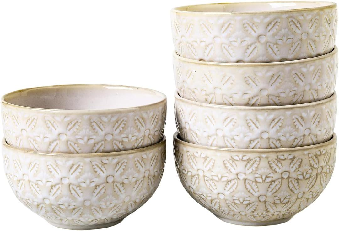6-Piece 4.5 Inch Small Ceramic Bowls Set - Appetizer Bowls for Snacks, Desserts, Ice Cream, Soup, Dips, Nuts, Condiments | Microwave & Dishwasher Safe | Floral Design