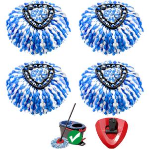 Replacement Mop Heads Compatible with 2-Tank RinseClean Spin Mop, 4 Pack Microfiber Mop Refills with Base Cover, Secure Fit, Machine Washable, Reusable for Hardwood Floor, Tile & Pet Hair