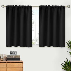 BGment Black Blackout Curtains 36 Inches Length for Kitchen Window - Short Drapes with Rod Pocket Thermal Insulated Privacy for Bedroom Bathroom Rv Cafe Window, 2 Panels, 42 x 36 Inch