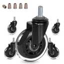 3" Thread Screw in Office Chair Caster Wheels, 3/8"-16x1(Not Metric M10), Safe for All Floors, PU Rubber Furniture,Carts Stem Caster Wheels,No Scratch,650Lbs Weight Capacity