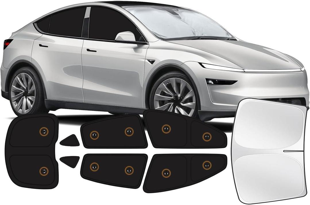 Fit for Tesla Model Y Juniper 2025 2026 Car Window Shades with Suction Cups (No Falling), 8pcs Privacy Sun Shade Set for Front Windshield Side and Rear Windows, Full Window Covers for Camping Napping
