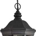 Large Outdoor Pendant Light Fixtures, 17.9" H Black Exterior Hanging Lantern Lights, Height Adjustable Outside Chandeliers with Clear Glass for Porch, Farmhouse, House