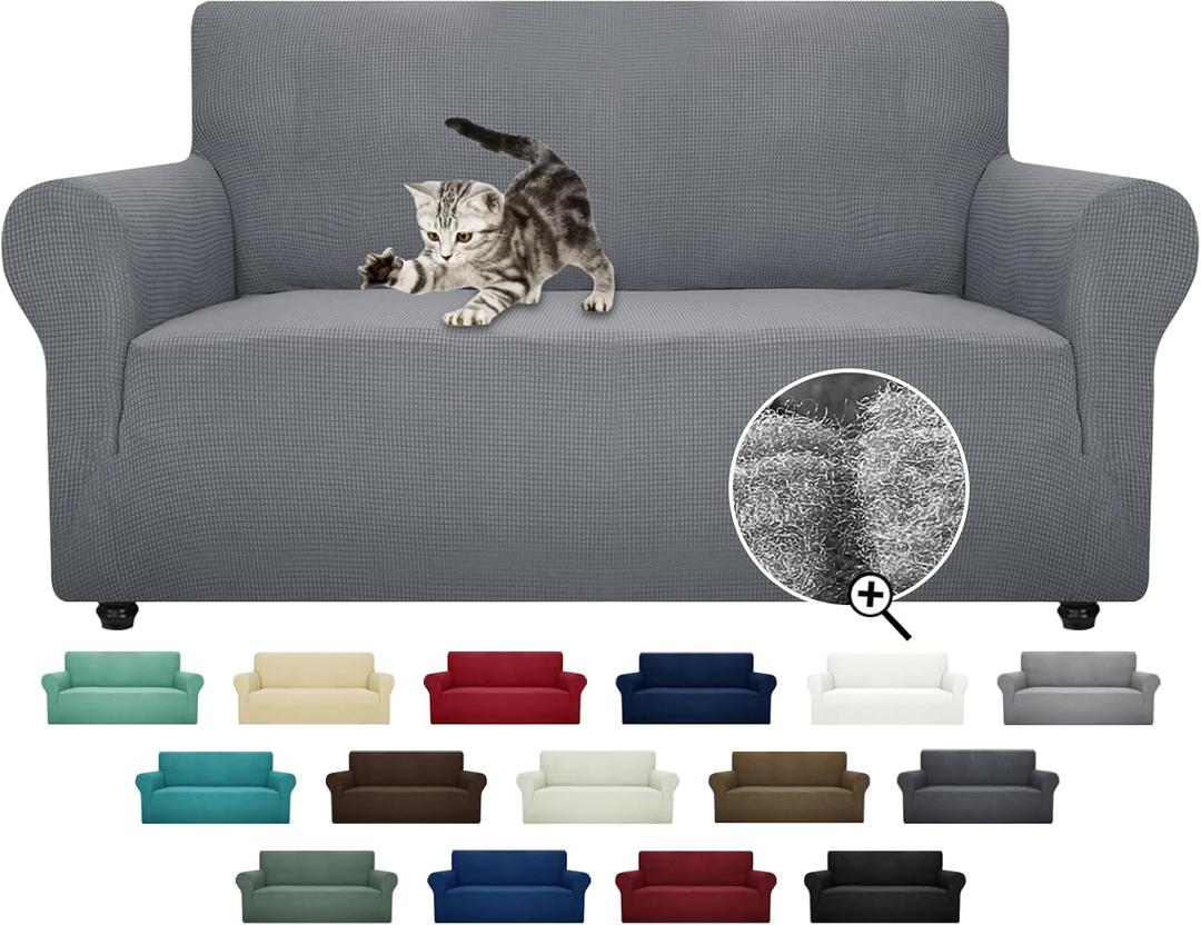 ZNSAYOTX Super Stretch Couch Cover Love Seat Sofa Covers for Living Room Dogs Pet Friendly Furniture Protector Spandex Loveseat Slipcovers with Anti Slip Foam Sticks (Light Grey, Loveseat) (Medium (57"-70"))