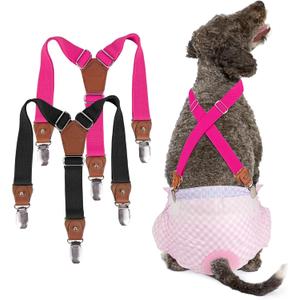 Pet Soft Dog Suspenders 2 Pieces Female Dog Diaper Suspenders for Dogs Diaper Keeper Suspender for Dogs Skirt, Doggy Dress (Black & Pink, S/M)