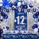 12th Birthday Decorations Boy, Happy 12th Birthday Decorations for Boys Girls, Blue 12 Year Old Birthday Banner Decoration Balloons Tablecloth Foil Backdrop Star Balloons, 12th Bady Decor for Teens