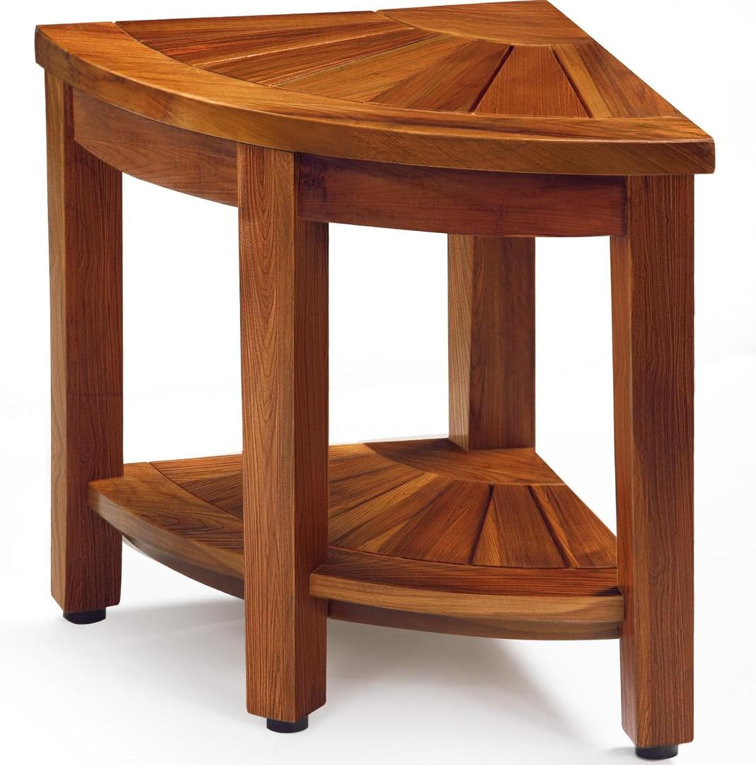 TEAKMAMA Teak Corner Shower Bench 18 Shower Stools for Inside Shower, Teak Corner Bench Waterproof Bath Chair, Bathroom Seat with Storage Shelf, Assembly Required