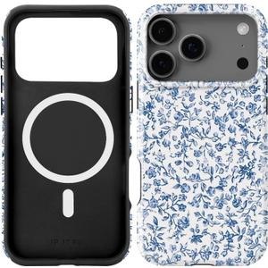 Compatible with iPhone 17 Pro Case [Compatible with MagSafe] -[8 ft Drop Protection] 2 in 1 Shockproof Protective Slim Soft TPU Cover Phone Case 6.3" (Blue Floral, iPhone 17 Pro 6.3") 
Blue Floral