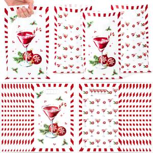 4 x 50Pcs Christmas Goody Gift Bag - ArianQicult Christmas Watercolor Plastic Snacks Party Favor Tote Bags with Handles Xmas Wrap Supplies for New Year Winter Holiday Goodie Gift Party Decoration Supplies