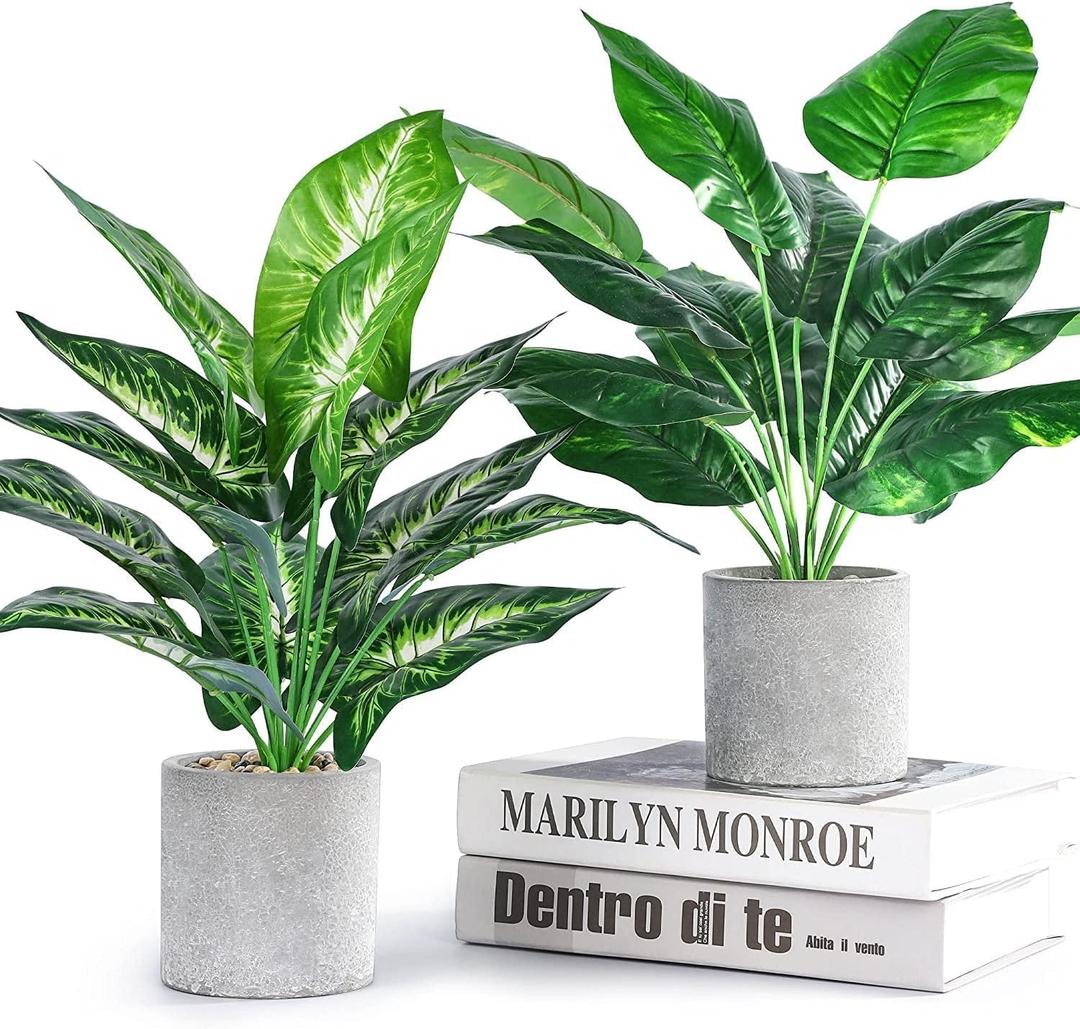 Der Rose JC nateva 2pcs 16" Fake Plants Artificial Plants Tropical Faux Plants Indoor for Bathroom Kitchen Office Home Sage Green Decor
