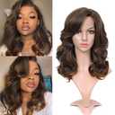 Lady Miranda Loose Wave Lace Part Wig Mixed Brown Nature Curly Synthetic Heat Resistant Weave Full Wigs for Women (16 Inch)