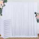 50 ft x 10 ft Wrinkle Free White Backdrop Curtain for Wedding Parties, Polyester Photo Backdrop Drapes for Baby Shower Birthday Party Backdrop Stand, Bulk Thick Background Curtains,  White, 5'(W) x 10'(H), 10 panels