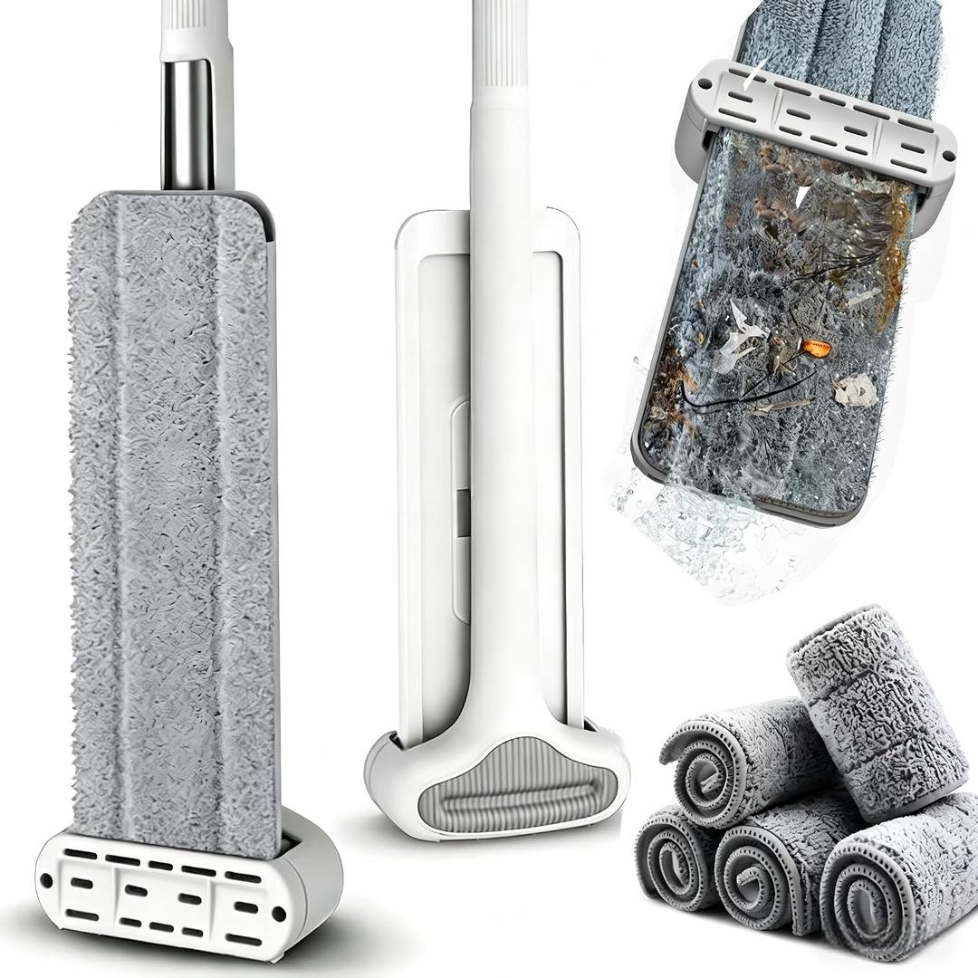 Wet Dry Flat Microfiber Mop for Hardwood Floors | 6 Washable Pads Included, 360 Swivel, For Kitchen Tile & Laminate Floors