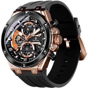 senstone Mens Watch with Rubber Strap Quartz Analog Multifunction Chronograph with Calendar Waterproof Silicone Band Sport Watch for Men Casual (Blue)