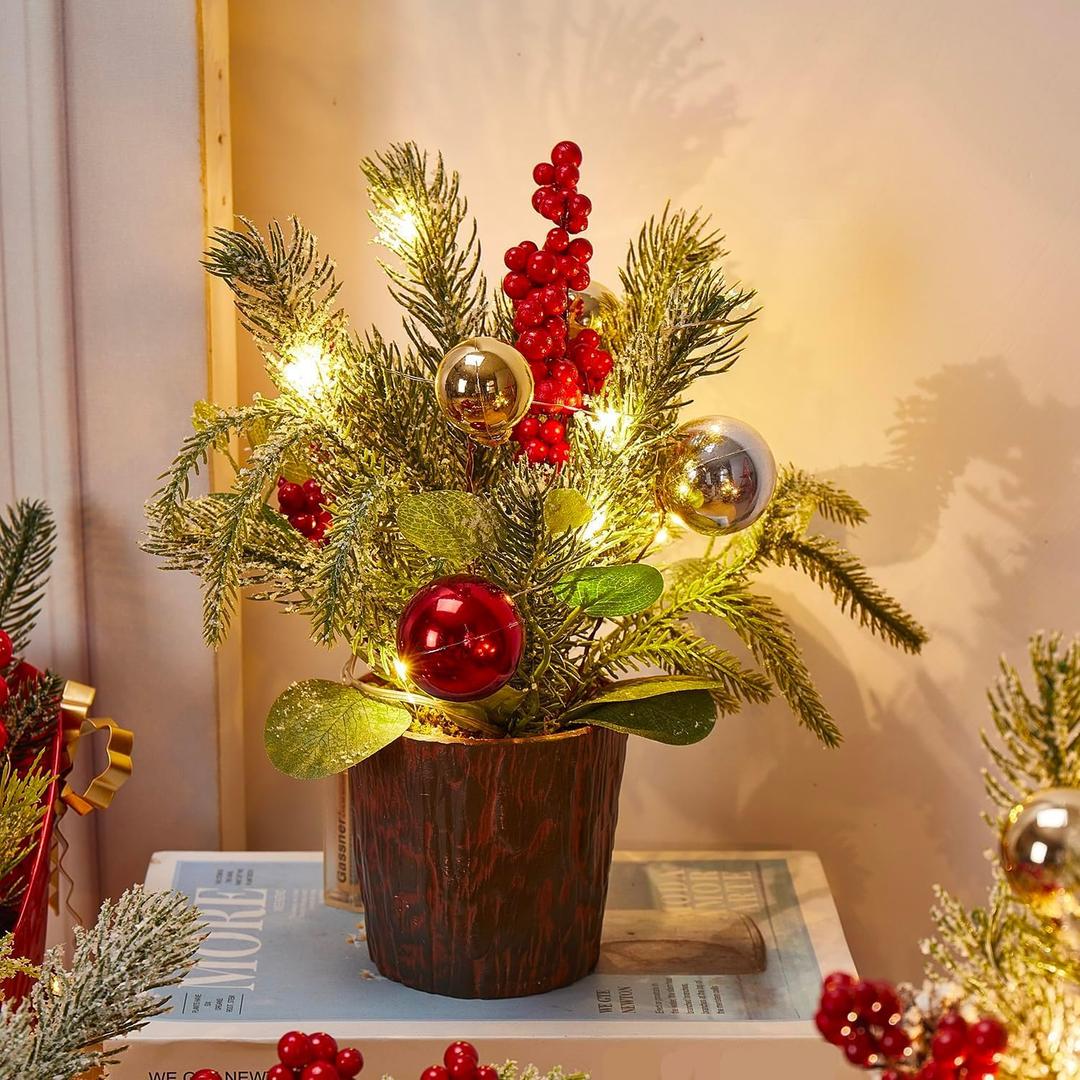 Mini Christmas Tree, Christmas Centerpieces for Tables Mini Christmas Tree with Lights, Tabletop Xmas Tree with Ornaments,Christmas Decoration for Party