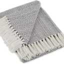 DII Herringbone Striped Collection Cotton Throw Blanket, 50x60, Gray