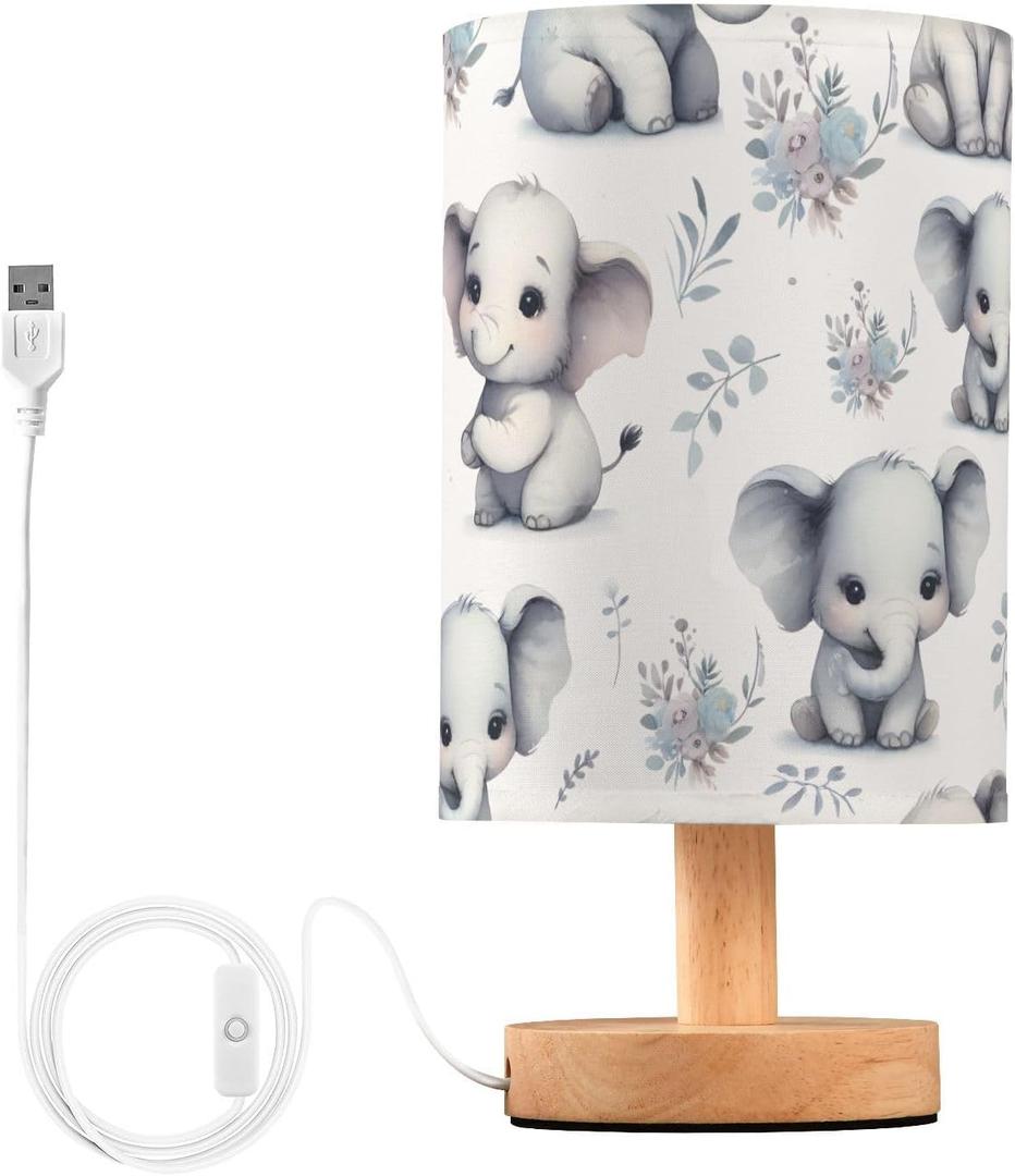 Bedside Table Lamp Cute Elephant Table Lamp for Bedroom Nightstand Lamp with USB Port LED Desk Lamp Shade Living Room Dorm Office