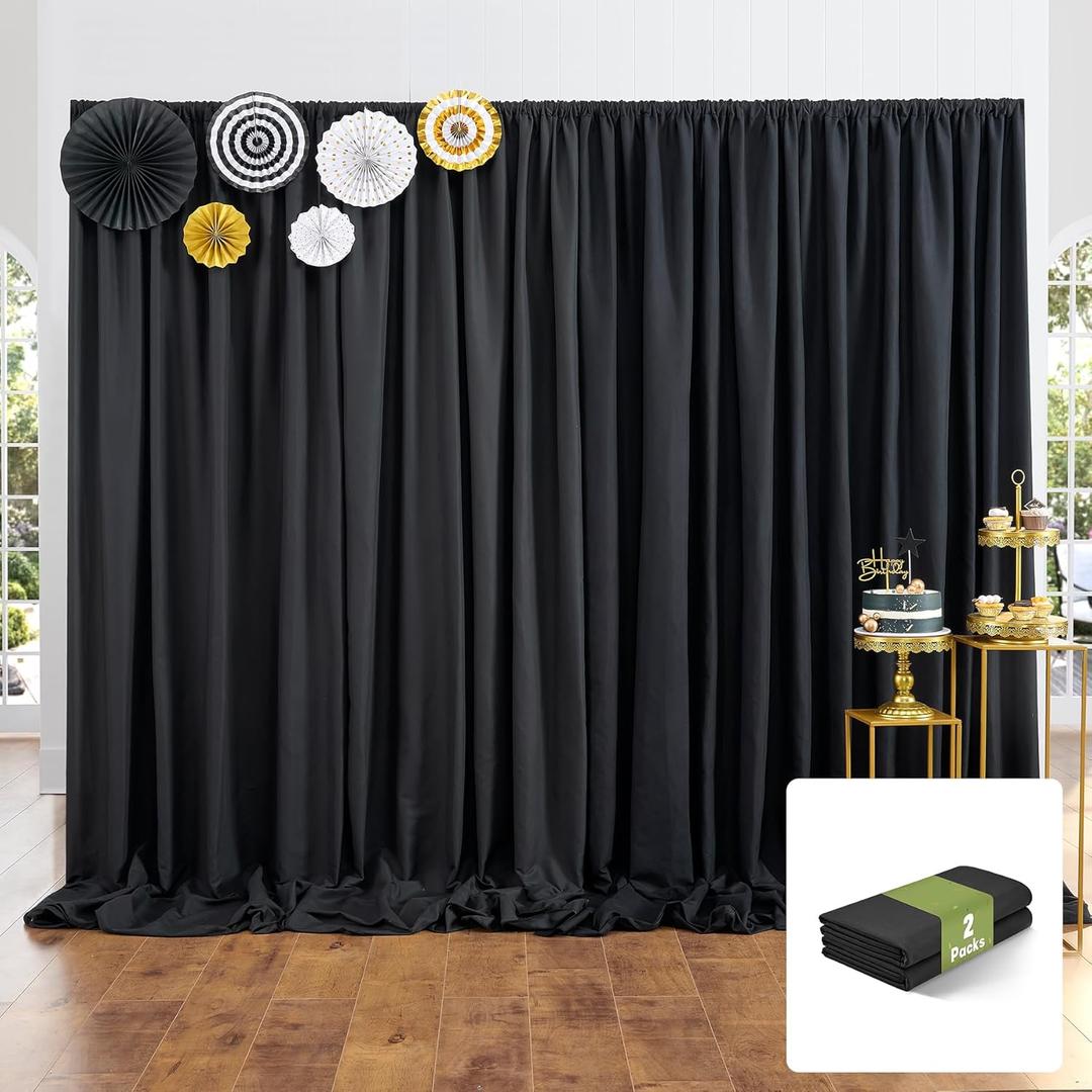 10x10FT Black Backdrop Curtains for Party, 2 Panels 5x10FT Thick Polyester Backdrop Drapes, Wrinkle Resistant Photography Background Drapes for Wedding Birthday Home Decoration