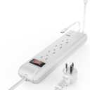 4-Outlet 6.5Ft Long Cord 2500W Power Strip Build-in Charging Cable and2 Type C (PD 23W) & USB (QC 3.0 5V3A) Fast Charging Ports (White)