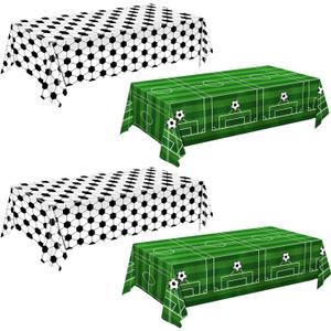 QIYANPAX 4 Pieces Soccer Tablecloths - Soccer Birthday Party Decorations Soccer Table Cloth Soccer Tablecloth Plastic Table Cover for Sports Soccer Theme Party Decorations, 54 x 108 Inch