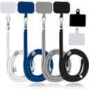 4 Pack Universal Phone Lanyard, Adjustable Nylon Neck Strap Cell Phone Crossbody Lanyards Straps + 6 Pcs Phone Patches, Detachable Strap Safety Tether & Pads for Most Smartphone, Black/White/Grey/Blue
