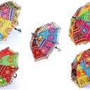 ROYAL CRAFT 5 Pcs Indian Vintage Decorative Umbrella Sun Parasol Wedding Birthday Party Decoration Lot Of Embroidered Umbrella