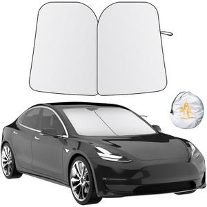 EcoNour Tesla Windshield Sun Shade | Foldable Front Windshield Shade for Sun, Heat and UV Rays | Car Front Window Sunshade | Sun Protection Shade Fit for Tesla Model-3 & Model-Y (X-Large)