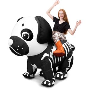 Halloween Skeleton Dog Costume for Adults Inflatable Ride On Dog Costume Blow Up Dog Cosplay Costume for Men Women