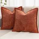 Burnt Orange Fall Decorative Throw Pillow Covers 26x26 Inch Set of 2 Cozy Soild Chenille Cushion Cases Soft Textured Square Couch Pillows Cover Boho Accent Farmhouse Pillowcases for Bed