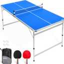GoSports 6 x 3 ft Mid-Size Table Tennis Table Set with Adjustable Height - Green or Blue