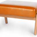 15inch Ottoman Foot Rest, Leatherette Ottoman Bench, Modern Accent Sofa Stool Foot Stool for Accent Chair, Walnut Wood Frame & Thickness Cushion, Yellowish