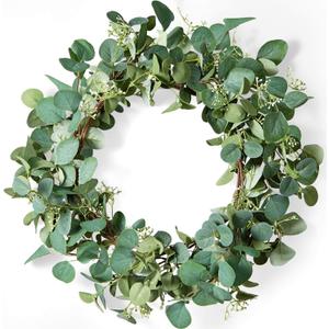 50cm Garden Decoration Rattan Wreath Simulation Eucalyptus Leaf Rattan Door Head Pendant(C)