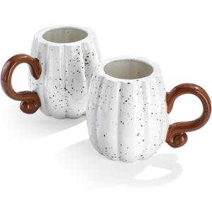 RimCereal 2 Pcs Fall Pumpkin Cup Ceramic Coffee Mugs 16 oz Thanksgiving Funny Tea Mug Autumn Halloween Birthday Gifts Decoration Food Theme for Family or Friend (White)