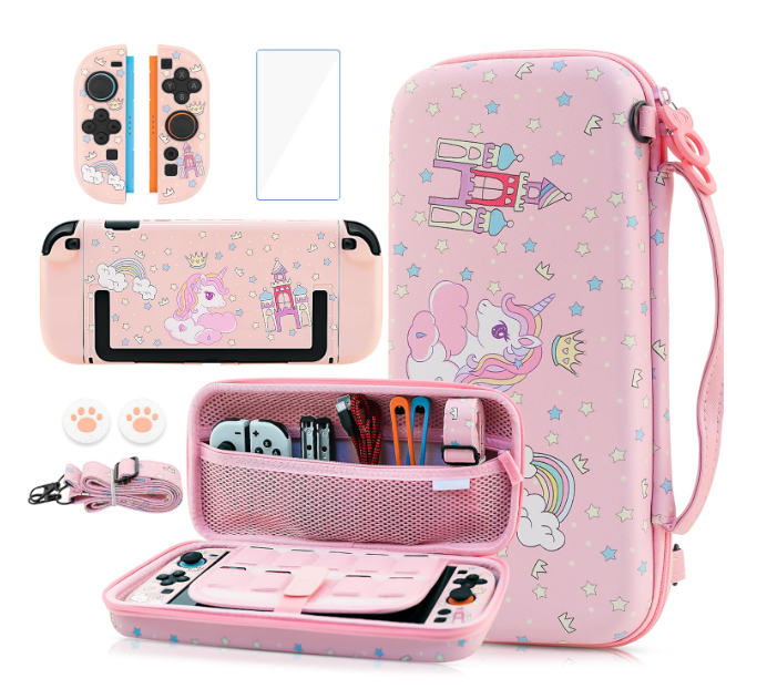 GLDRAM Pink Carrying Case for Nintendo Switch 2, Cute Girly Accessories Kit with Portable Travel Storage Bag, Hard Shell Protective Cover Skin, Screen Protector, Shoulder Strap & 2 Thumb Grips