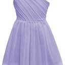 Batermoon Girls One Shoulder Dress Summer Party Graduation Semi Formal Short Dresses (Kids Small, Lavender)
