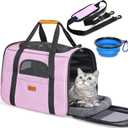 Morpilot Portable Cat Carrier - Soft Cat Carrier for Medium Cats and Puppy up to 15lbs,with Dual-Sided Cushion, Secure Buckle and Foldable Bowl, Dog Carriers for Small Dogs - Pet Carrier (Pink)