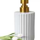 Soap Dispenser for Bathroom,12 Oz Liquid Soap Dispenser for Kitchen,Ceramic Hand Soap Dispenser with Plastic Pump,Simple Style Soap Dispenser (Gold and White Cylindrical Soap Dispenser)
