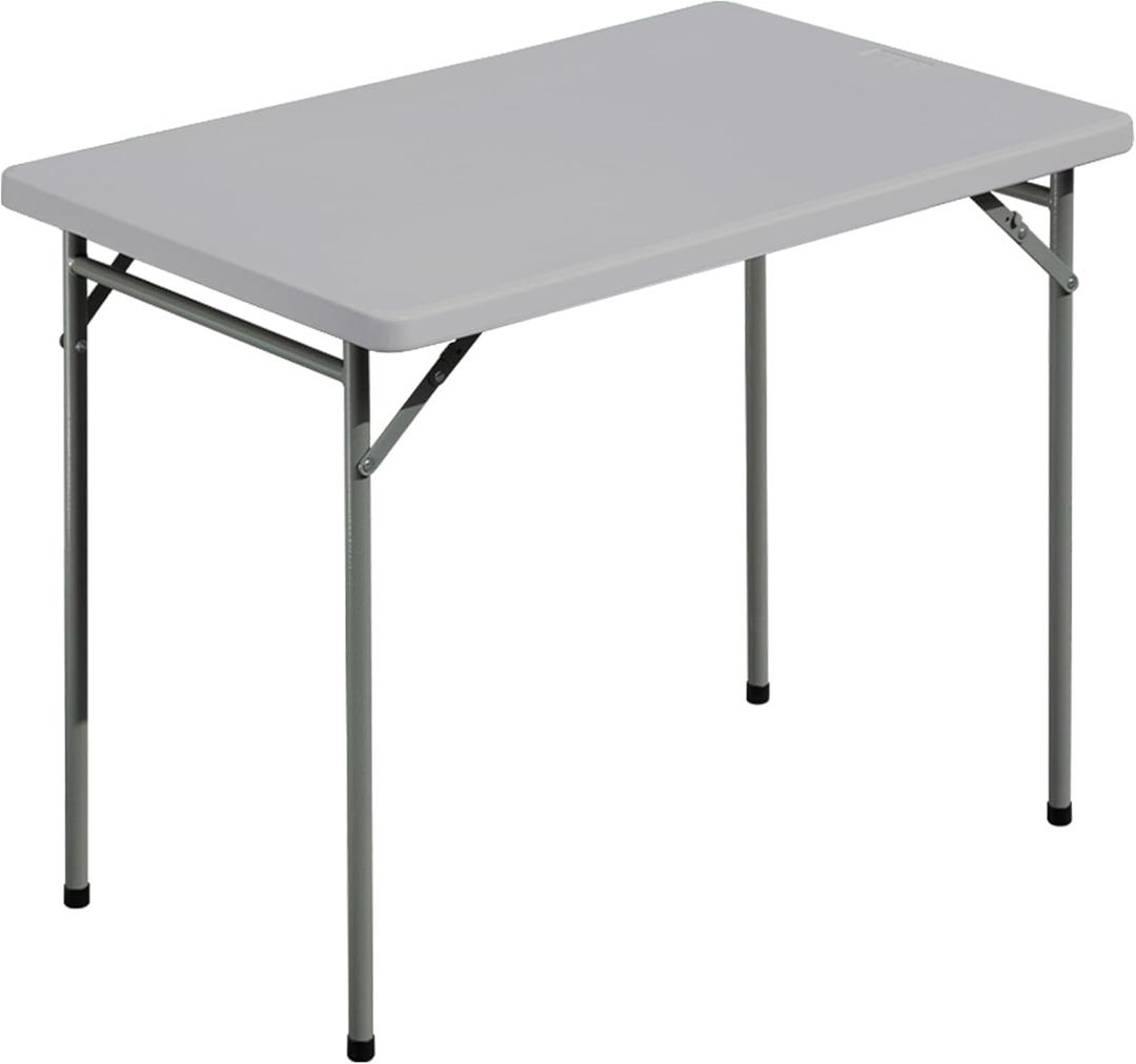 Folding Table 3ft Rectangular All-Occasion Plastic Folding Event Table for Indoor and Outdoor, Portable Desk, Camping, Durable and Stable, HDPE and Steel, Wide Application, Grey