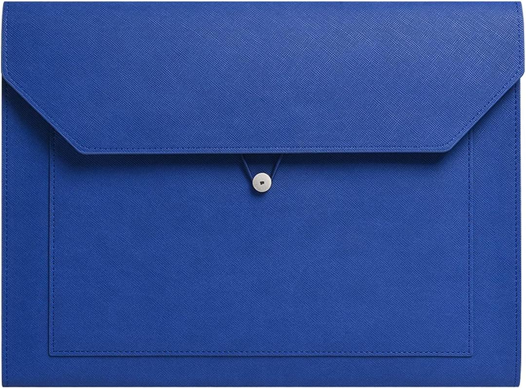 PU Leather A4 File Folder Document Holder 2 Pockets Portfolio Envelope Folder Case with Elastic String 3/4 Inch Expansion (Blue)