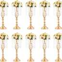 10 Pcs 19.3 inches Tall Crystal Flower Stand Wedding Road Lead Tall Flower Holders Centerpiece Crystal Flower Chandelier Metal Flower Vase for Reception Tables Wedding Supplies