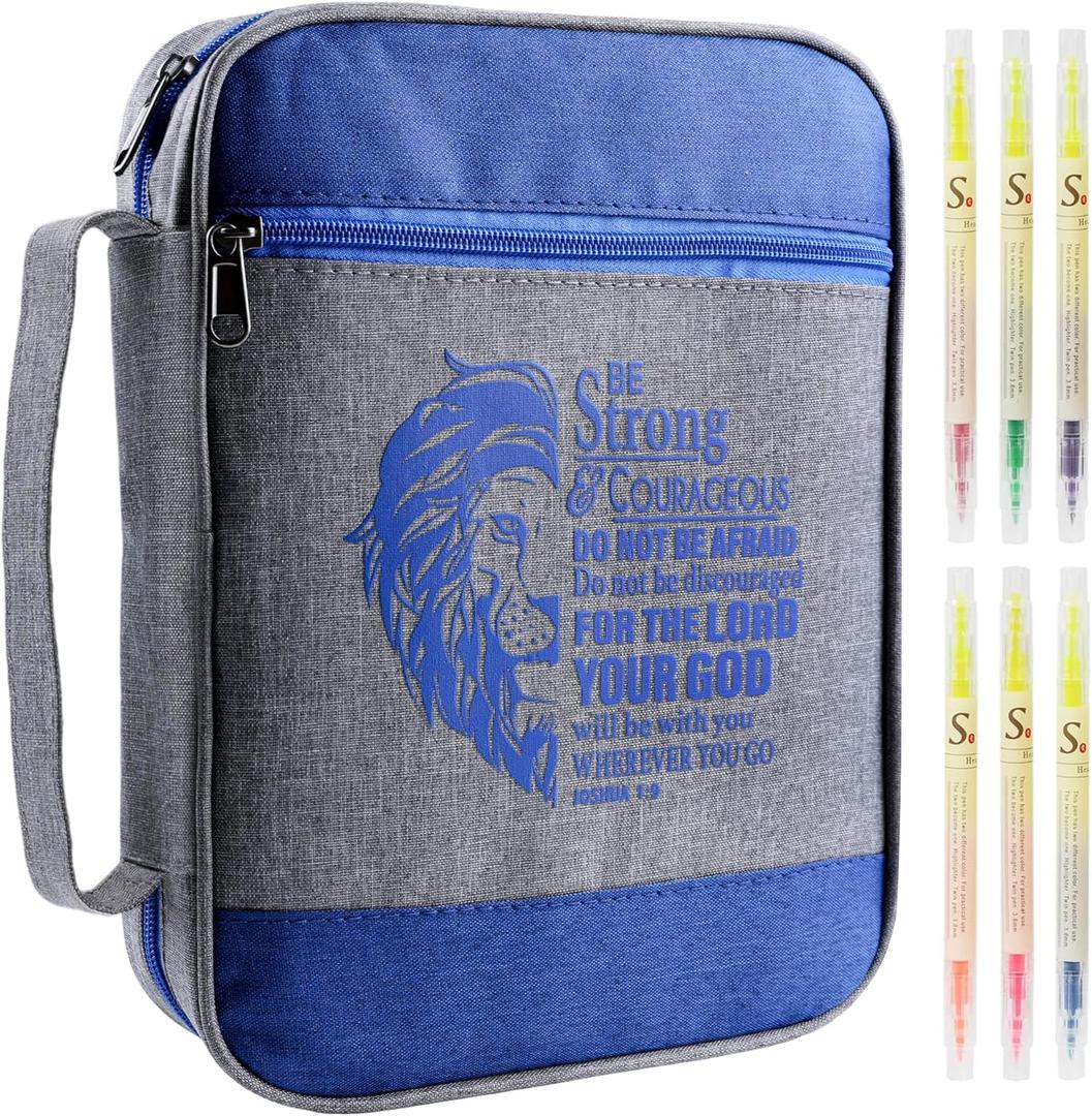 Faithful Hers Bible Cover for Mens Bible Case with 6 highlighters Lightweight Nylon Carrying Bag Multifunction Church Study Book Carrier with Handle Christian Gifts