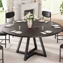 Jocoevol 51 Round Kitchen Dining Room Table for 6-8, Circle Dining Dinner Table with Pedestal Metal Frame, Space Saving Wood Industrial Furniture for Small Space (Black, 51In)