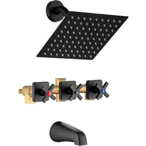 3 Handle Shower Faucet with Tub Spout Matte Black 3 Knobs Bathtub and Shower Faucet Set Three Handles Bath Tub and Shower Trim Kit